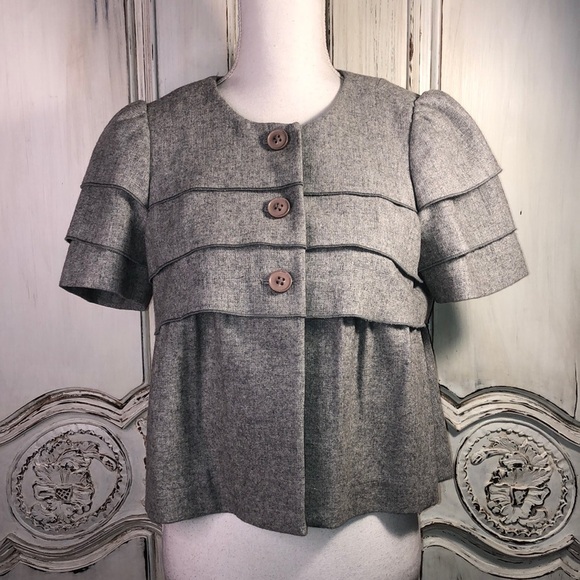 Sine Wool Blend Bodice Ruffle And Mid Sleeve Detailing Jacket Size 2 - Picture 1 of 13